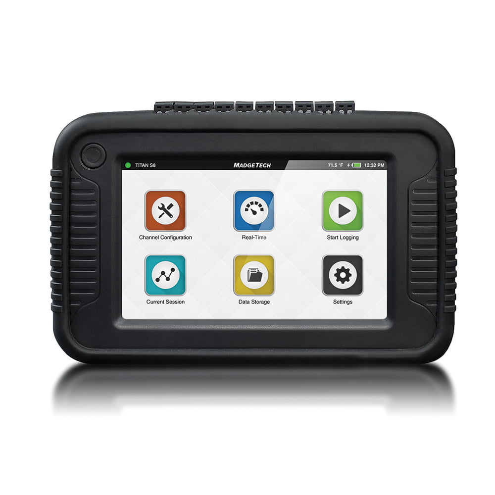 The MadgeTech Titan S8 is an 8-channel, remote access data acquisition logger with a full-color, 5 inch touchscreen interface for real-time monitoring.