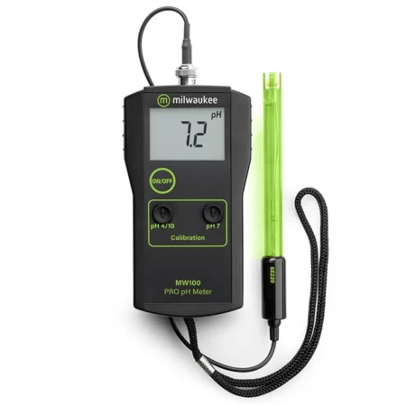 Milwaukee Instruments MW100 portable pH meter with 0.1pH resolution for industrial and laboratory uses.