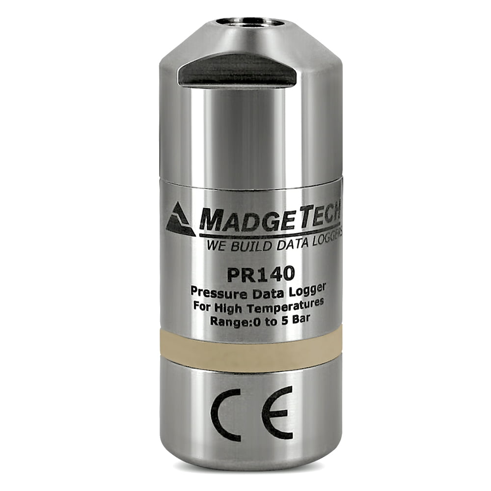 The MadgeTech PR140 is a pressure logger designed for use in autoclave validation and mapping. This rugged data logger can withstand temperatures up to +140 °C (+284 °F) and is completely submersible (IP68).