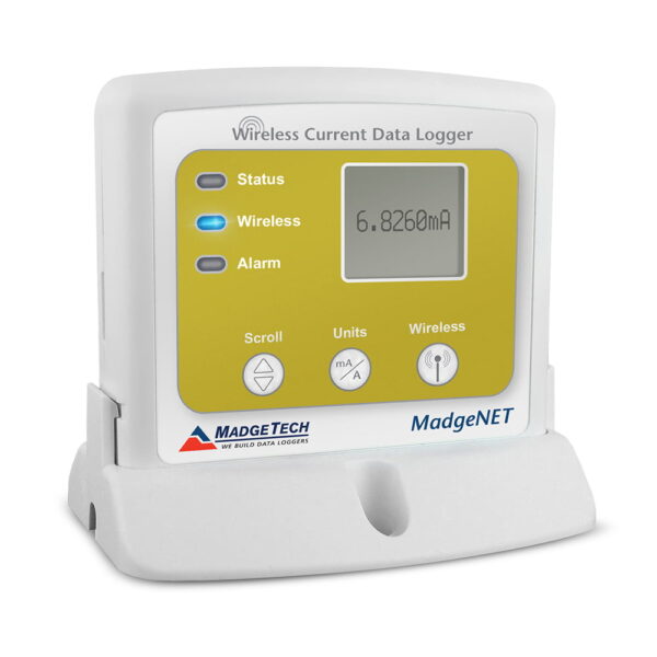 MadgeTech RFCurrent2000A is a wireless DC current data logger available in three ranges: 20 mA, ±160 mA and ±3 A.
