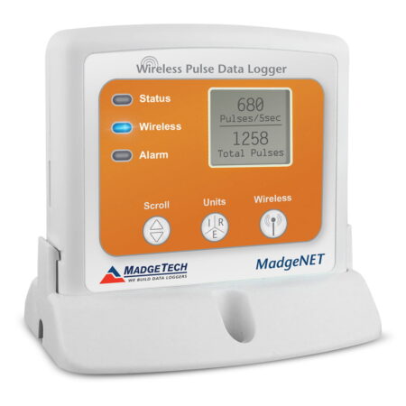 MadgeTech RFPulse2000A is a wireless data logger that records pulse output signals from a variety of sensors.
