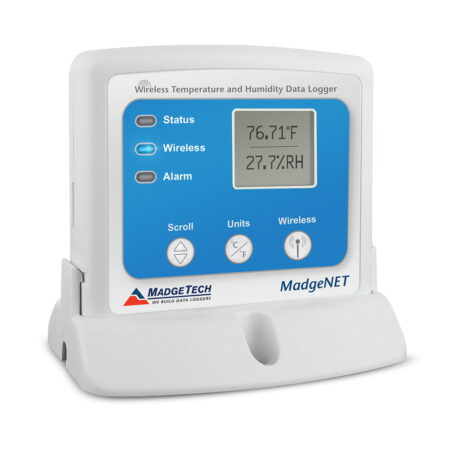 Wireless temperature humidity data logger featuring cloud based monitoring.