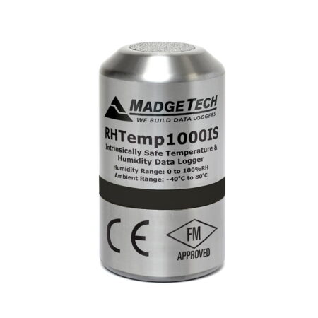 MadgeTech RHTemp1000IS temperature humidity data logger is intrinsically safe for hazardous environments.
