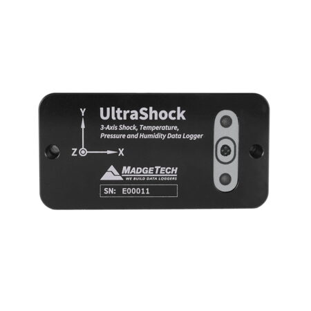 MadgeTech Ultrashock, Tri-axial, stand-alone, compact shock data logger with three built-in acceleration ranges, also can record temperature, humidity and pressure.