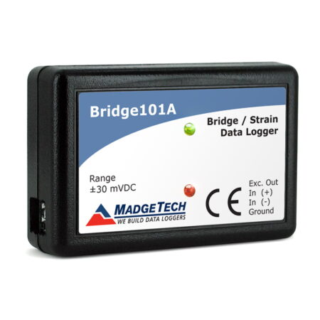 MadgeTech Bridge101A strain gauge data logger is available in 3 measurement ranges.