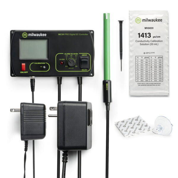 Milwaukee Instruments MC740 comes complete with probe, calibration sachets and power pack.