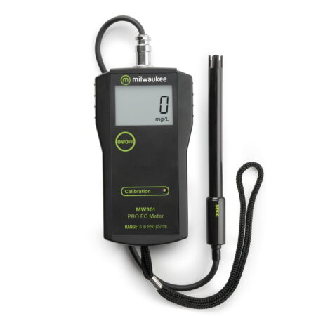 MIlwaukee MW301 conductivity meter has a range of 0 to 1999 μS/cm with a 1 μS/cm resolution.