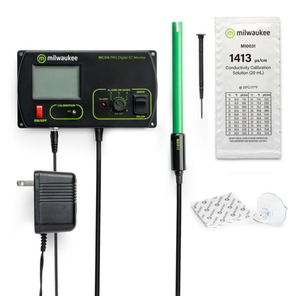 Milwaukee Instruments MC310 comes complete with probe, calibration sachet and power pack.