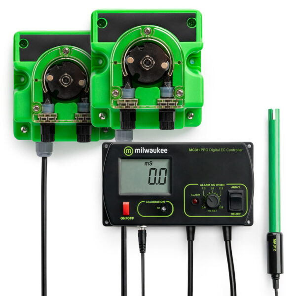 Milwaukee Instruments MC745 conductivity controller with 2 dosing pumps to maintain EC levels Automatically.