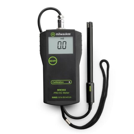 The Milwaukee MW302 conductivity meter has a range of 0.0 to 10.0 mS/cm with a 0.1 mS/cm resolution.