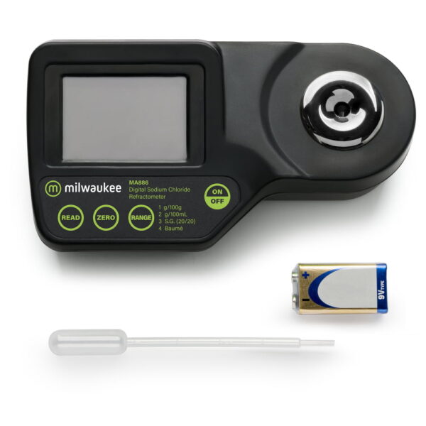 Milwaukee Instruments MA886 comes complete with plastic pipette and 9V battery.