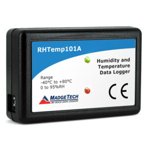 Temperature Humidity logger records temperatures from -40 °C to 80 °C (-40 °F to +176 °F) and humidity from 0 %RH to 95 %RH.