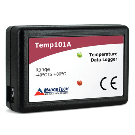 MadgeTech Temp101A is compact temperature logger that can measure and record temperatures from -40 °C to 80 °C (-40 °F to +176 °F) with an accuracy of ±0.5 °C.