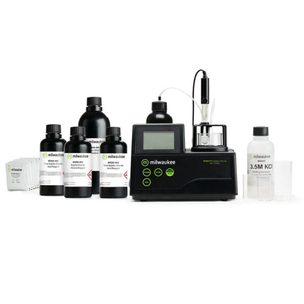 Milwaukee Mi455 PRO comes complete with reagent set, beakers, ORP probe and solutions.