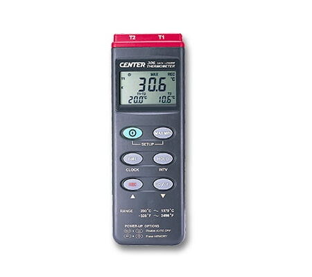 Center C306 dual Input data logger thermometer accepting k type thermocouples with PC interface can record up to 16,000 readings.