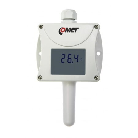 COMET T0110 4-20mA temperature transmitter with LCD display.
