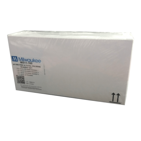 Milwaukee Mi511-100 pH and Free & Total Chlorine reagent set includes DPD1, DPD2, DPD3 and pH reagent 20ml bottles.