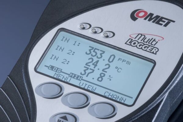COMET multi logger series feature a LCD display showing all channel readings.