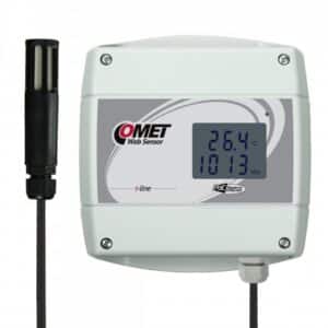 COMET T7611 Ambient temperature, relative humidity, atmospheric pressure t-line Web sensor with Power over Ethernet feature.