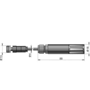 DIGIL-E-10 Digital Temperature Humidity Probe dimensional drawing.