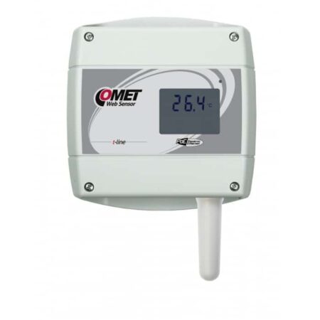 COMET T0610 ambient temperature t-line Web sensor with Power over Ethernet feature and remote alarm.