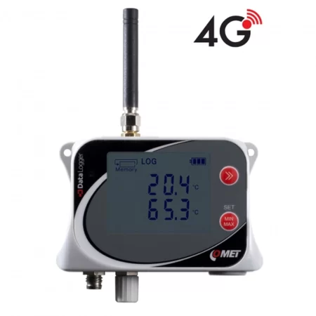 COMET U0121G IoT wireless temperature data logger for 2 external probes, with built-in 4G modem.