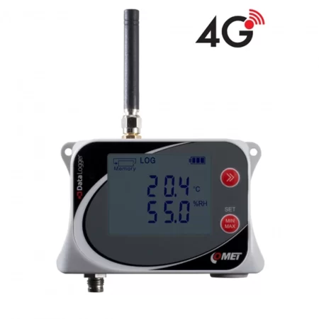 COMET U3121G IoT Wireless temperature and humidity data logger for external probe, with built-in 4G modem.