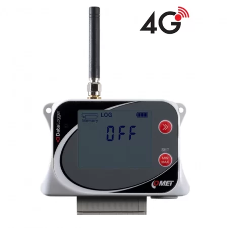 COMET U7844G IoT wireless 4 channel data logger with pulse and two-state inputs, with built-in 4G modem.