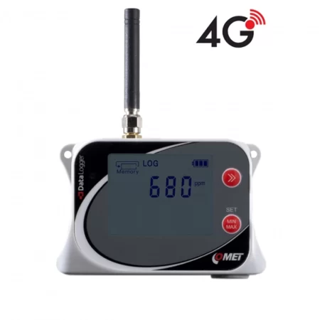 COMET U8410G IoT wireless CO2 data logger with built-in sensor and 4G modem.