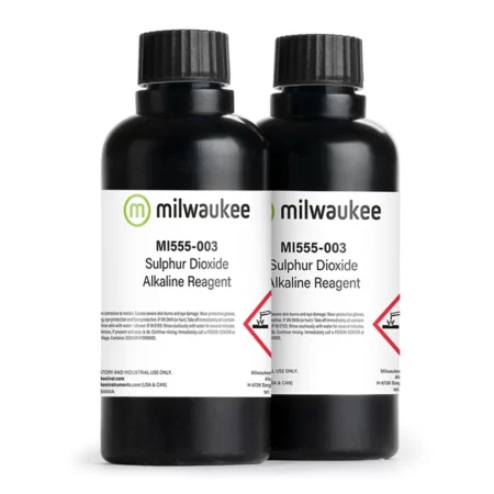 Milwaukee MI555-003 is 210 mL bottle of alkaline reagent required for determination of total sulfur dioxide in wine.