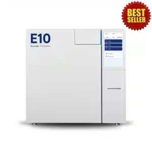 Euronda E10 Class B autoclave, available in 18L and 24L models with complete traceability, 4” colour touch-screen display and E-Light system.