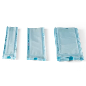 Eurosteril® Sterilization pouches made of heavy weight (60g/m2) white medical paper coupled with a light blue polyethylene/polypropylene layer.