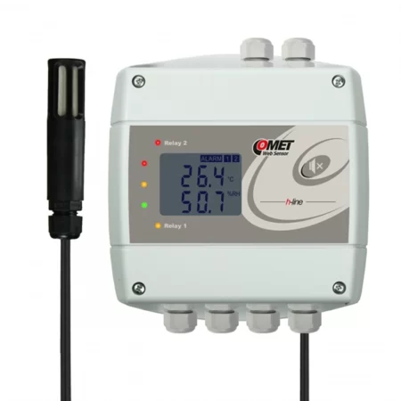 COMET H3531 humidity, temperature, humidex Ethernet sensor on cable with two relay outputs.